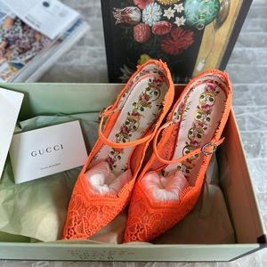 Lace Pizzo Venice Pumps 35.5 Orange Fluo